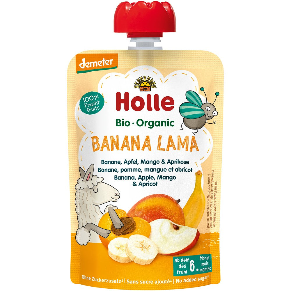 Piure bio de banane mere mango si caise pentru copii 6luni